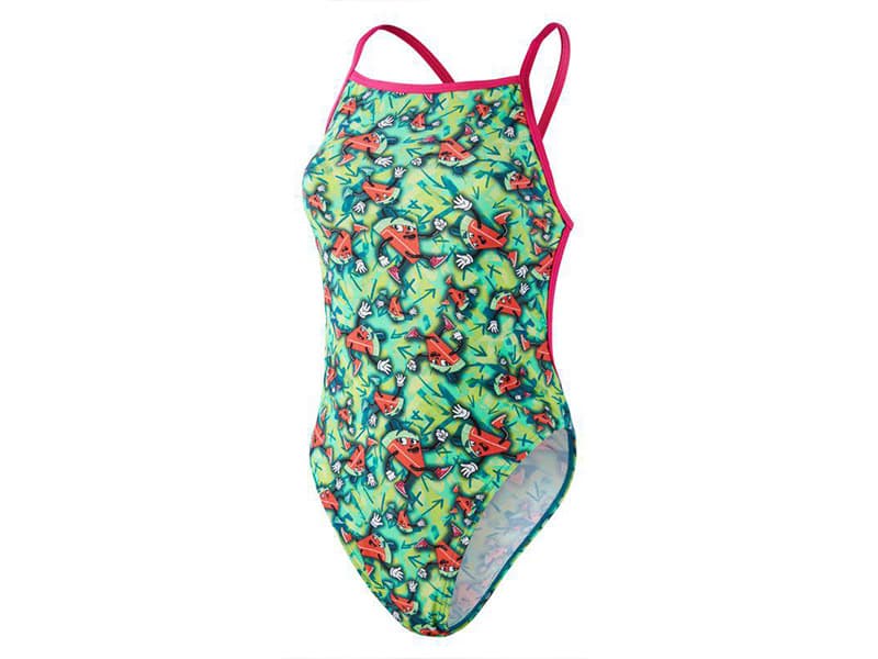 Speedo Ladies Melon Mayhem Allover V‑Back One Piece Swimsuit | Vibrant, Chlorine‑Resistant Training Suit